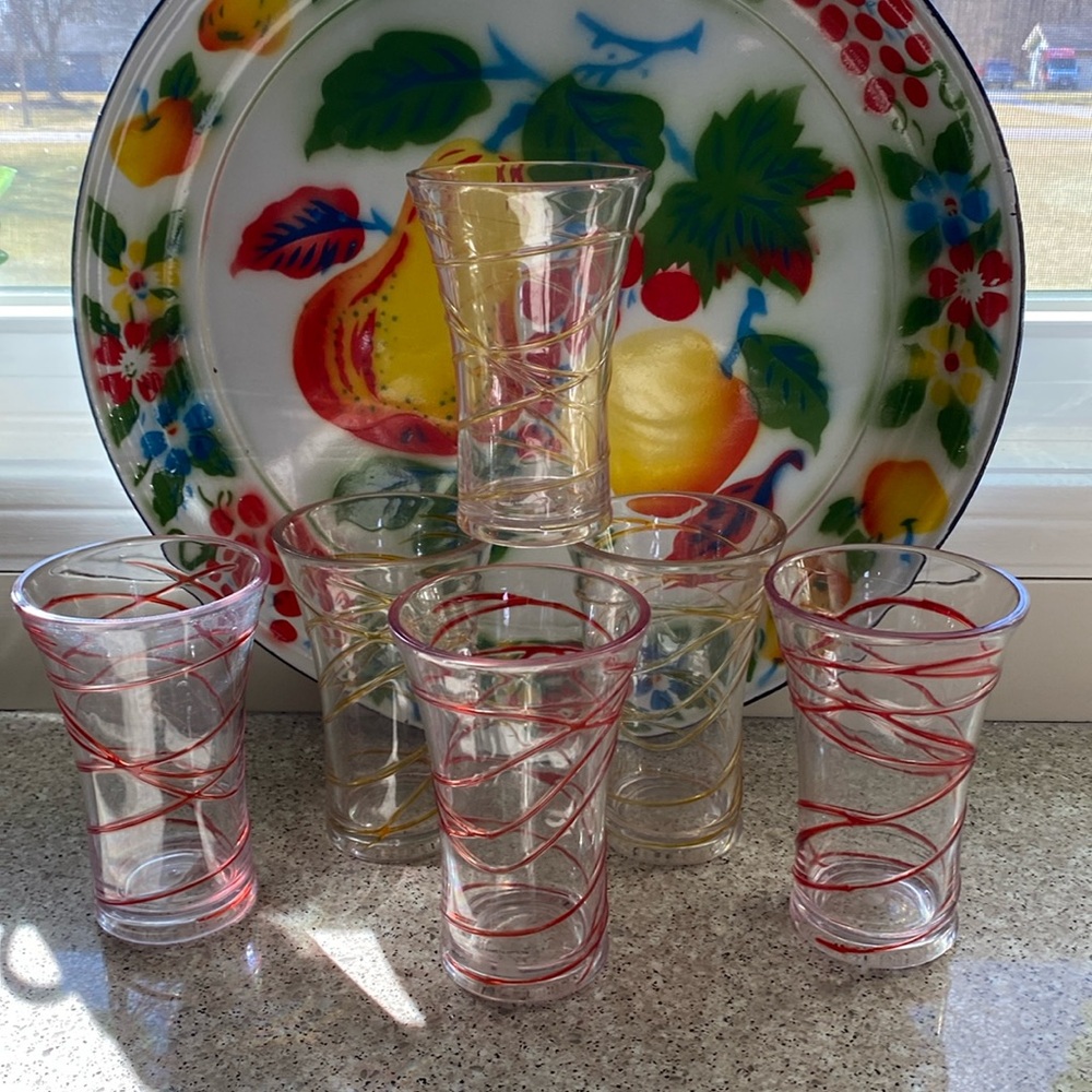 Set of 6 Red & Yellow Swirl Clear Acrylic Tumblers
